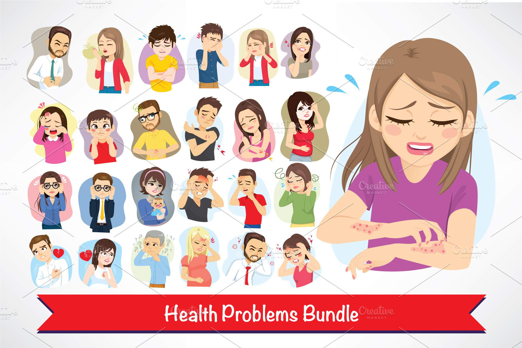 Bundle of Health Problem Illustrations Creative Market